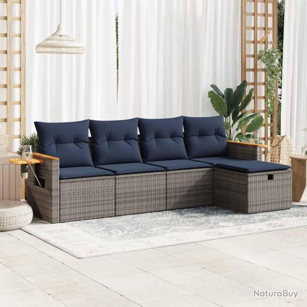 Salon de jardin 5 pcs avec coussins gris r�sine tress�e