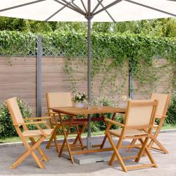 Ensemble &agrave; manger de jardin 5 pcs beige tissu et bois massif
