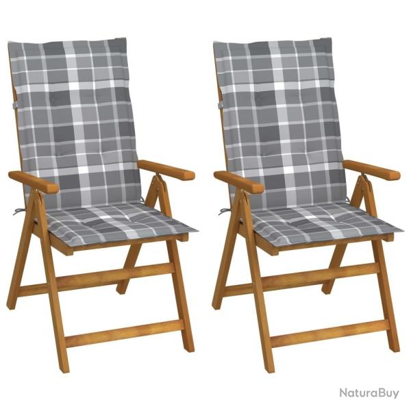 Chaises inclinables de jardin lot de 2 et coussins Bois acacia