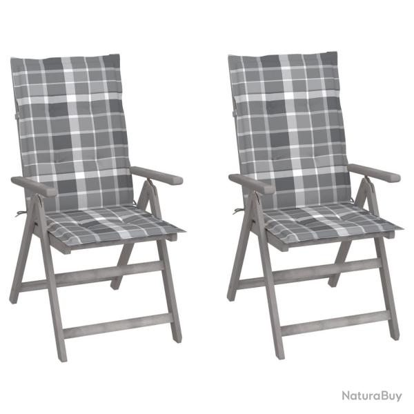 Chaises inclinables de jardin lot de 2 et coussins Bois acacia