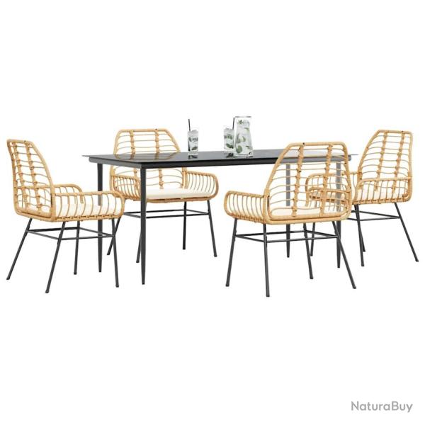 Ensemble � manger jardin coussins 5pcs marron poly rotin verre