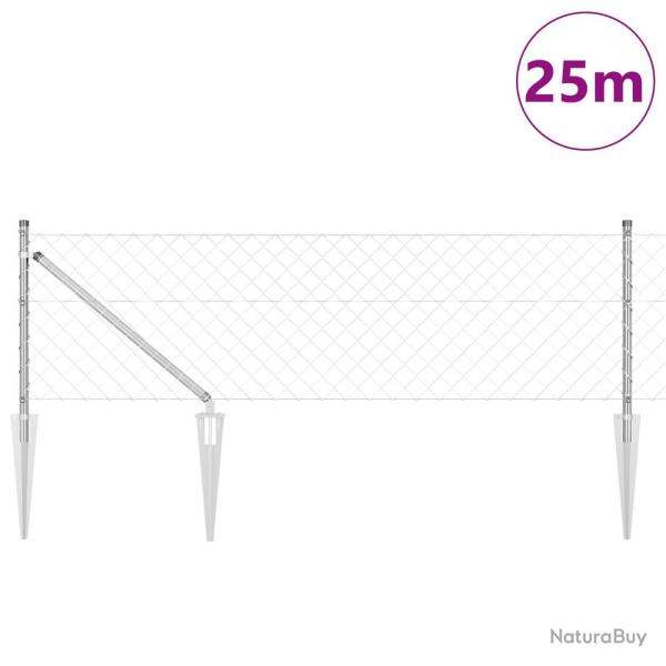 Clture en grillage avec 13 poteaux en pointe 0.4x25 m Acier galvanis