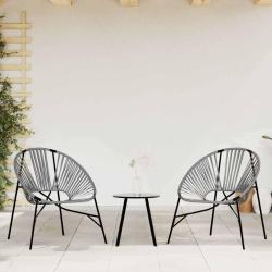 Lot de 3 Chaise de jardin noir et gris clair r&eacute;sine tress&eacute;e