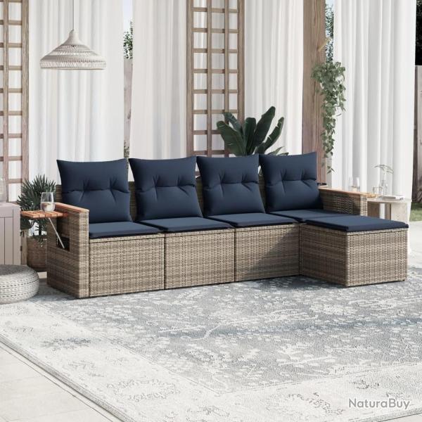 Salon de jardin 5 pcs avec coussins gris r�sine tress�e