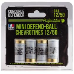 4 CARTOUCHES MINI DEFEND-BALL CAL. 12/50 CHEVROTINE ELASTOMERE