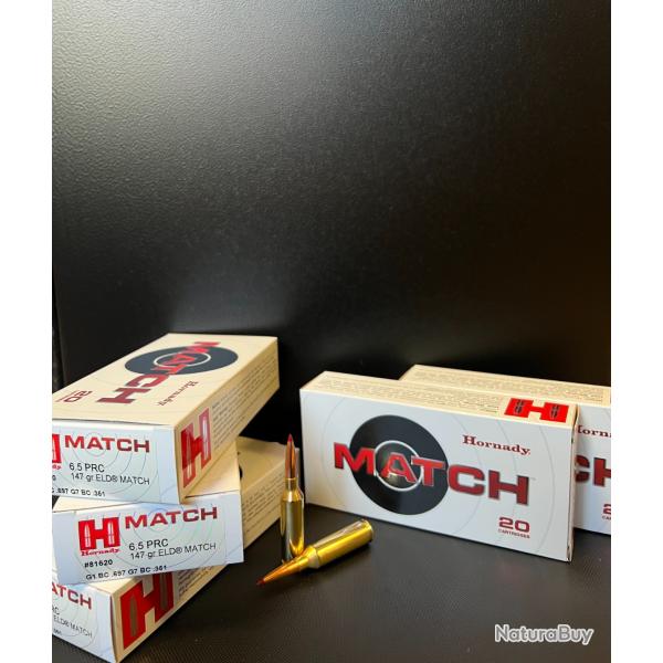 Munition Hornady 6.5 PRC 147gr ELD MATCH, lot de 5 boites