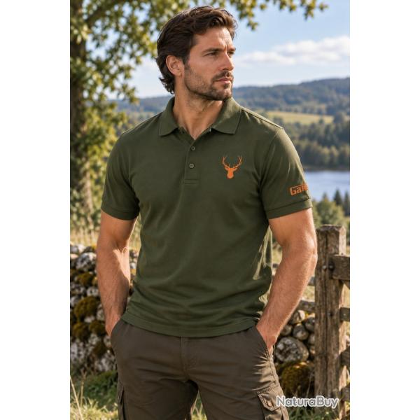Polo Game pour homme avec logo cerf Vert Militaire