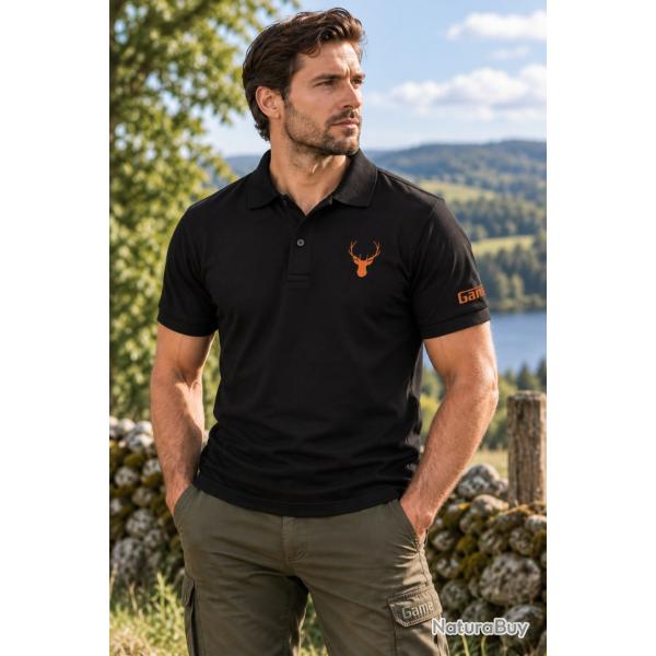 Polo Game pour homme avec logo cerf Noir