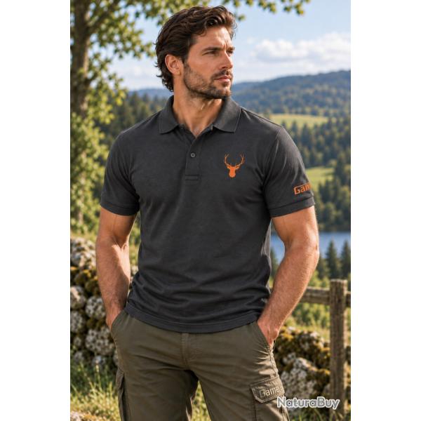 Polo Game pour homme avec logo cerf Charcoal