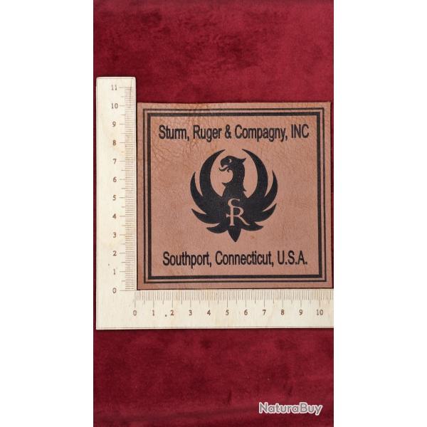 Etiquette en cuir pour coffret d'arme "RUGER" logo et texte