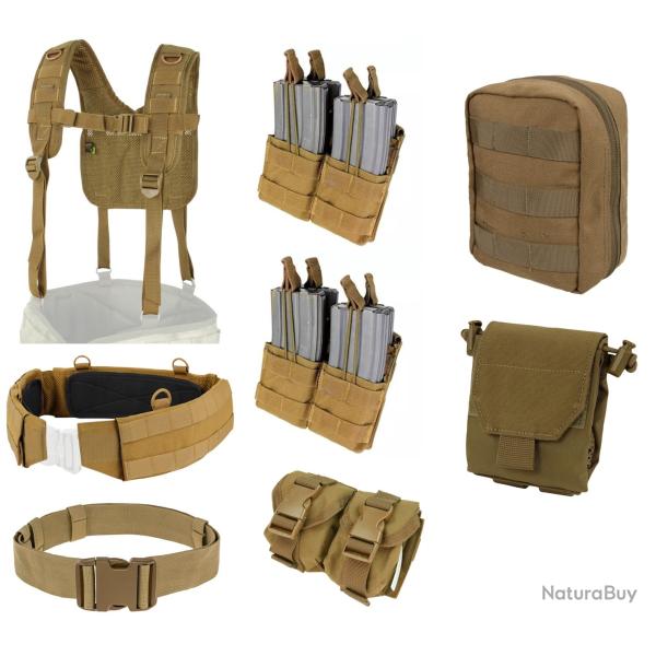 Lot NEUF ceinture tactique + harnais + poches Coyote CONDOR
