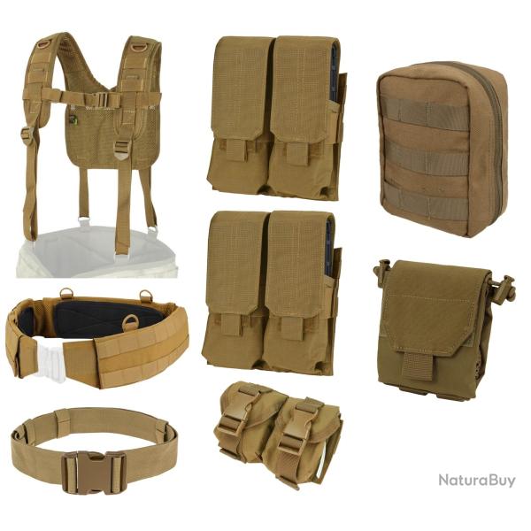 Lot NEUF ceinture tactique + harnais + poches CONDOR Coyote