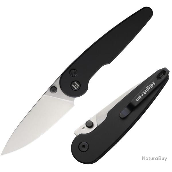 Couteau HIGHTRON Birdidi Black Lame Acier D2 Manche Aluminium Noir Button Lock KIVT Clip HTK06BLKS