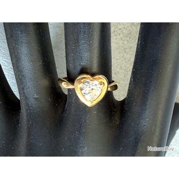 Bague en or massif 18 carats - pierre en forme de coeur - taille 55