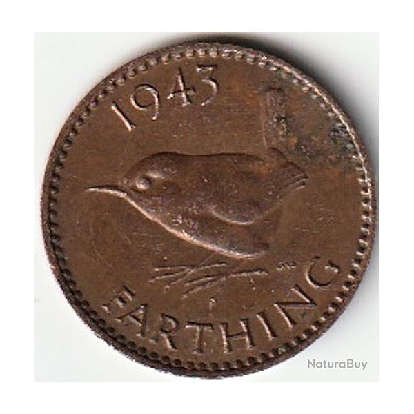 Pi�ce de Monnaie Angleterre 1 farthing George VI avec "IND:IMP." 1943
