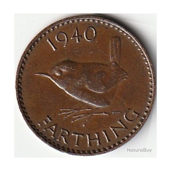 Pi�ce de Monnaie Angleterre 1 farthing George VI avec "IND:IMP." 1940