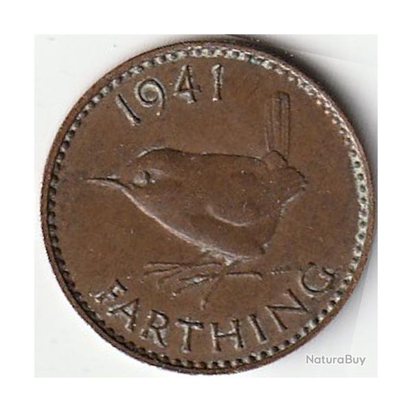 Pi�ce de Monnaie Angleterre 1 farthing George VI avec "IND:IMP." 1941