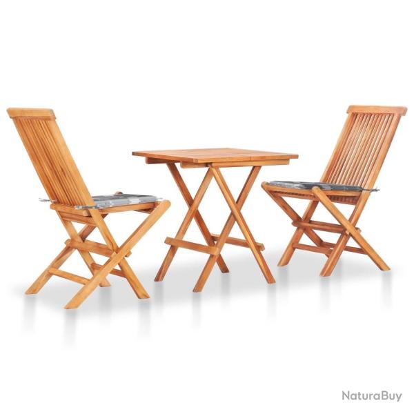 Ensemble de bistro 3 pcs avec coussins  carreaux gris Teck