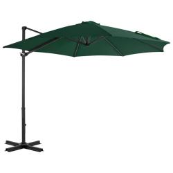 Parasol de jardin en porte-&agrave;-faux et poteau en aluminium vert
