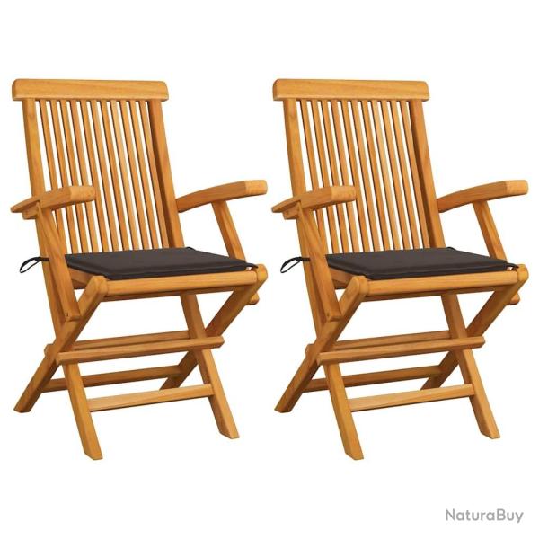 Chaises de jardin et coussins taupe lot de 2 Bois teck massif