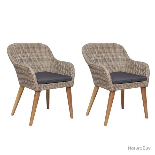 Chaises d'ext�rieur et coussins lot de 2 R�sine tress�e Marron