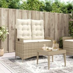 Banc inclinable de jardin avec coussins beige r&eacute;sine tress&eacute;e
