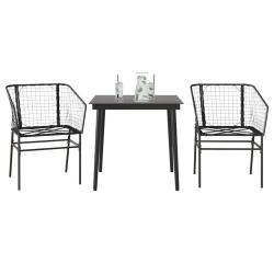 Ensemble &agrave; manger de jardin 3 pcs noir r&eacute;sine tress&eacute;e verre