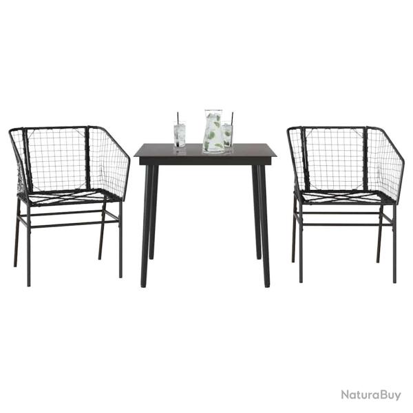 Ensemble � manger de jardin 3 pcs noir r�sine tress�e verre