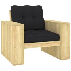 Chaise de jardin avec coussins noir Bois de pin impr&eacute;gn&eacute;