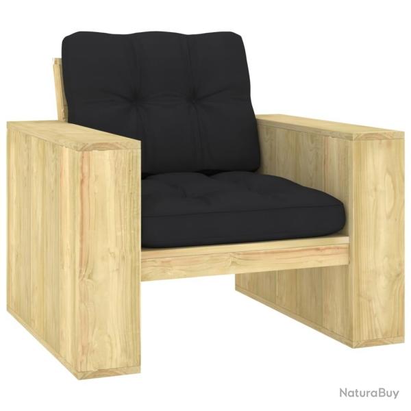 Chaise de jardin avec coussins noir Bois de pin impr�gn�