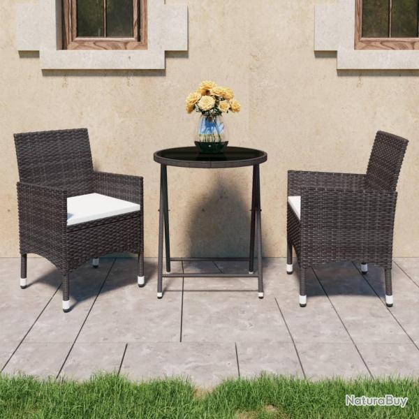 Ensemble de bistro de jardin 3 pcs poly rotin et verre tremp�