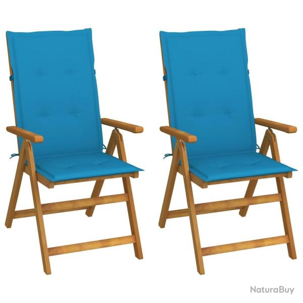 Chaises inclinables de jardin lot de 2 et coussins Bois acacia