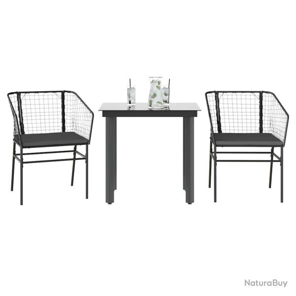 Ensemble � manger de jardin et coussins 3 pcs noir rotin verre