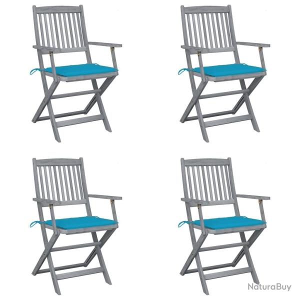 Chaises pliables d'extrieur lot de 4 et coussins Bois d'acacia