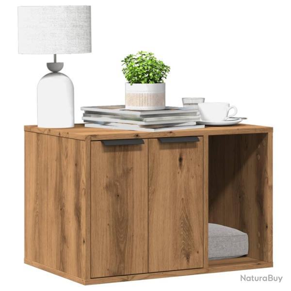 Meuble de bac � liti�re pour chat ch�ne artisanal 60x40x40 cm