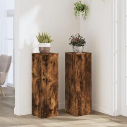 Supports pour plantes 2 pcs ch&ecirc;ne fum&eacute; bois d'ing&eacute;nierie
