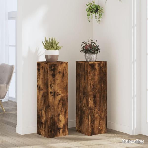 Supports pour plantes 2 pcs ch�ne fum� bois d'ing�nierie