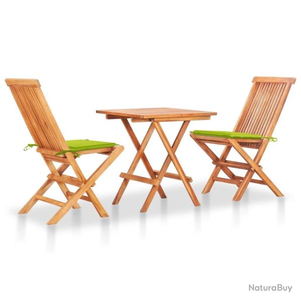 Ensemble de bistro 3 pcs avec coussins vert vif Bois de teck