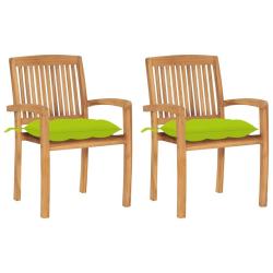 Chaises de jardin lot de 2 avec coussins vert vif Teck massif