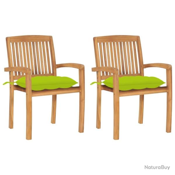 Chaises de jardin lot de 2 avec coussins vert vif Teck massif