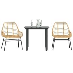 Ensemble &agrave; manger de jardin 3pcs marron r&eacute;sine tress&eacute;e verre
