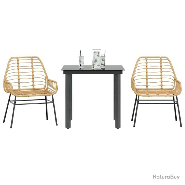 Ensemble � manger de jardin 3pcs marron r�sine tress�e verre