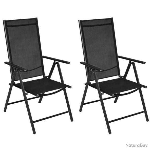 Chaises pliables de jardin lot de 2 Aluminium et textil�ne Noir