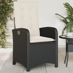 Chaise inclinable de jardin avec coussins noir r&eacute;sine tress&eacute;e