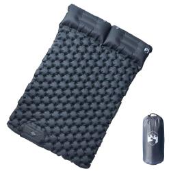 Matelas de camping autogonflant avec oreillers 2 personnes gris