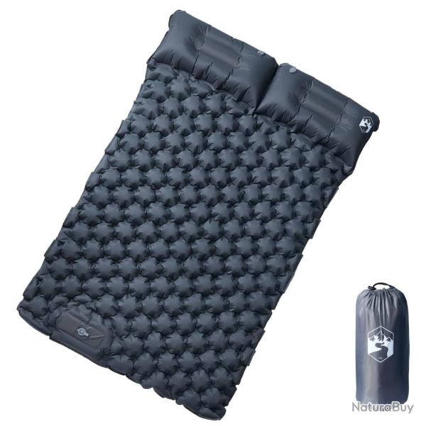 Matelas de camping autogonflant avec oreillers 2 personnes gris