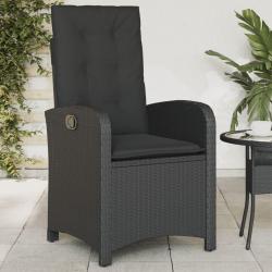 Chaise inclinable de jardin avec coussins noir r&eacute;sine tress&eacute;e