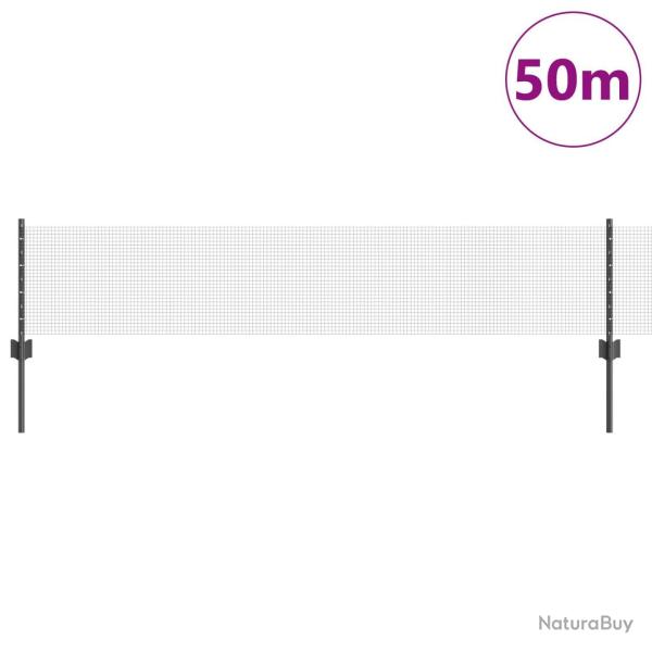 Clture en fil soud avec 22 poteaux en U Grise 0,4x50 m Acier