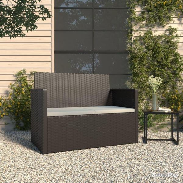Banc de jardin avec coussins Noir 105 cm R�sine tress�e