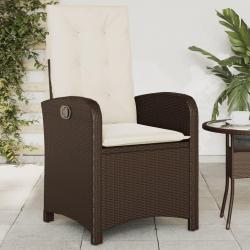 Chaise inclinable de jardin avec coussins marron r&eacute;sine tress&eacute;e